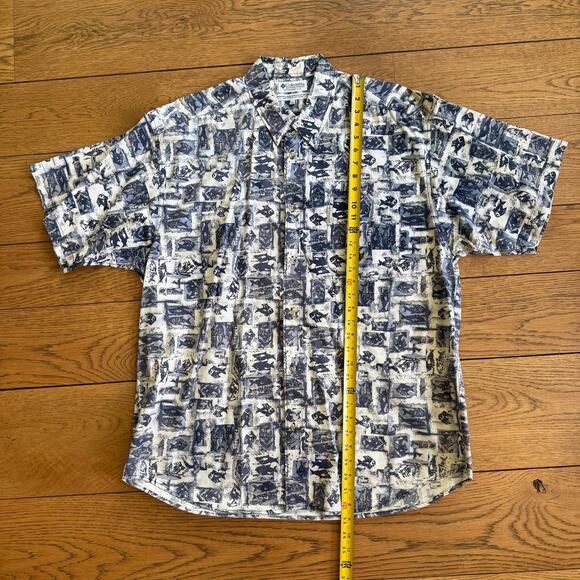 Columbia Batik Print Fish Button Down Shirt Men SZ XL Blue - Picture 7 of 9